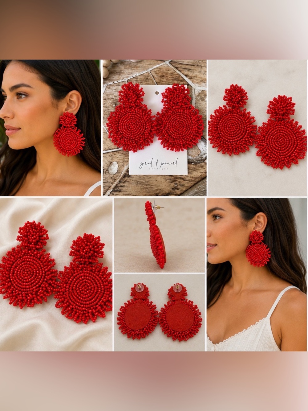 Red Beaded Statement Earrings
